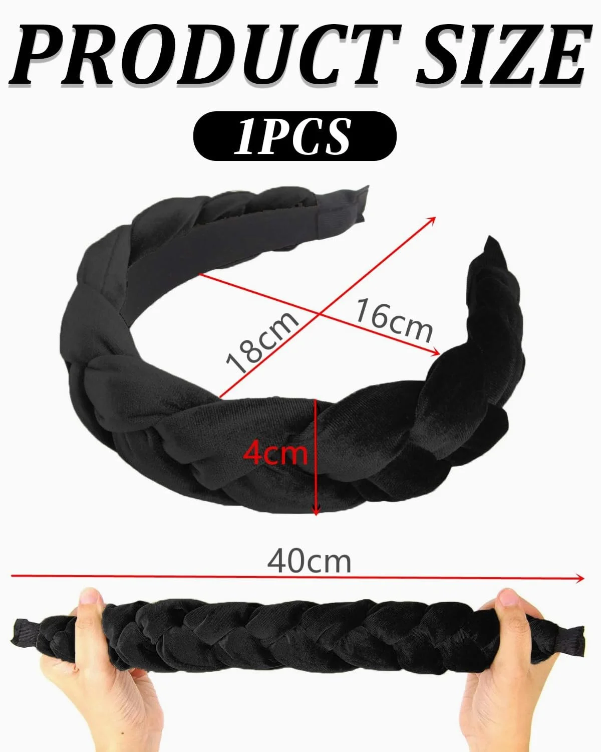 Обруч на голову плетений Оксамитовий еластичний аксесуар для волосся Чорний, фото №2 Обруч на голову плетений Оксамитовий еластичний аксесуар для волосся Чорний, фото №2