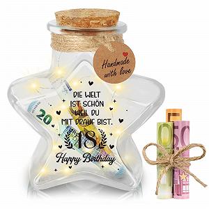 Декоративна пляшка Giftota 18th Birthday, LED світильник у формі зірки з пробкою. Подарунок на 18-річчя. Прикраса на стіл. - Фото 1