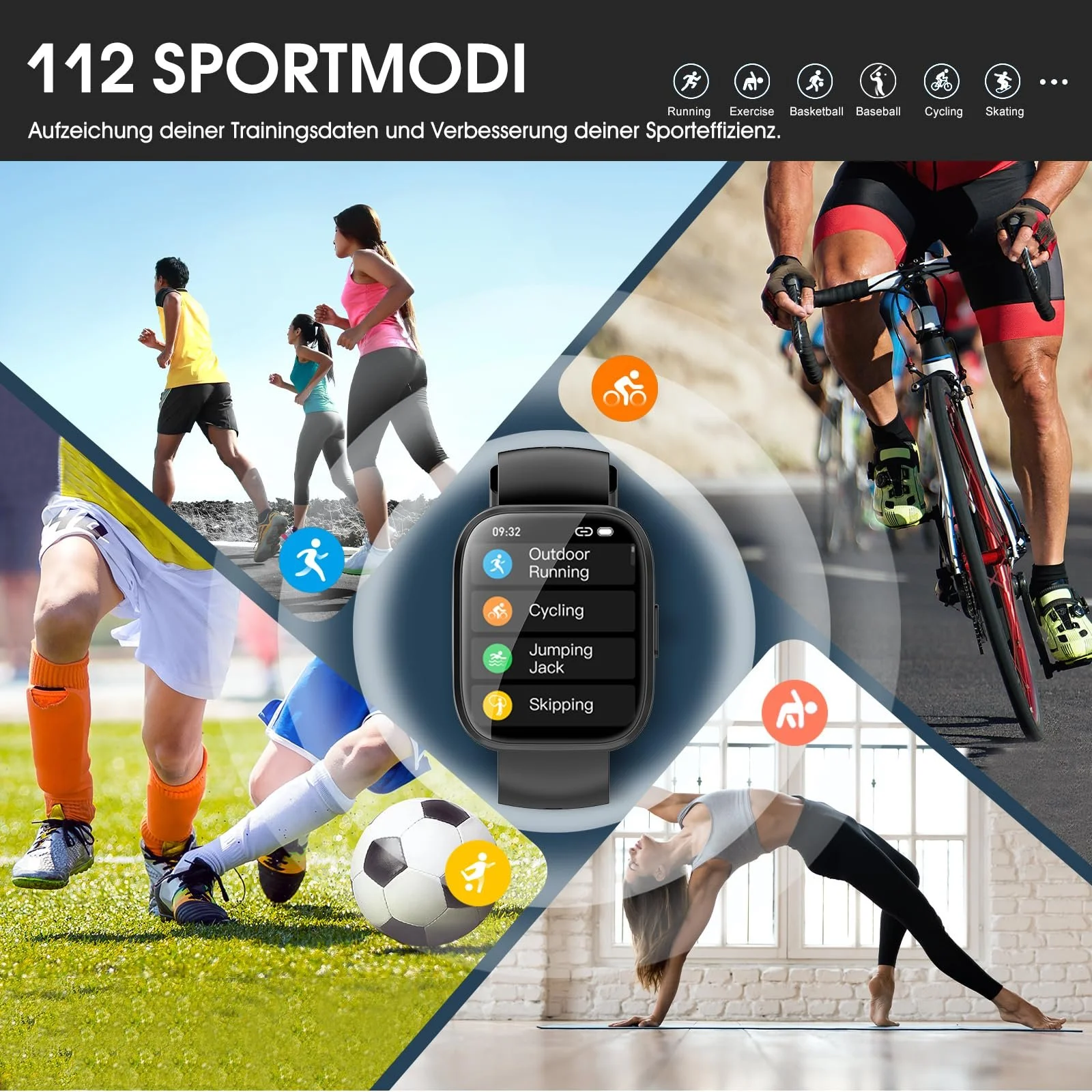Смарт-годинник 1.85 Inch HD Touchscreen з дзвінками, 112 спортивних режимів, монітор серцевого ритму/сну/крокомір, IP68, чорний, фото №3
