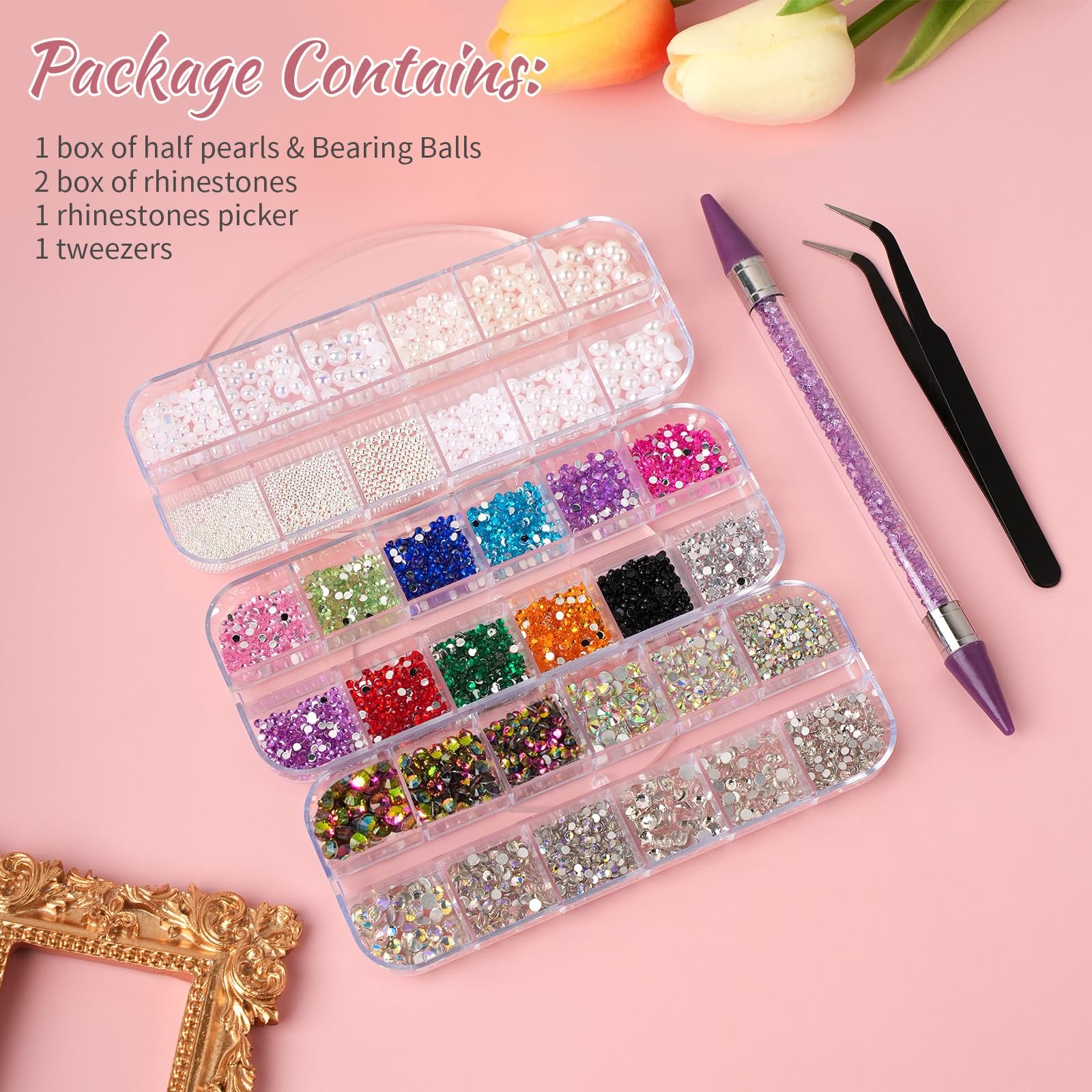 Набор страз для ногтей 5200 шт., Разноцветные камни AB, Бриллианты, с пинцетом и ручкой для сбора страз, Блестящие камни для украшения ногтей, одежды, поделок, DIY, фото №7
