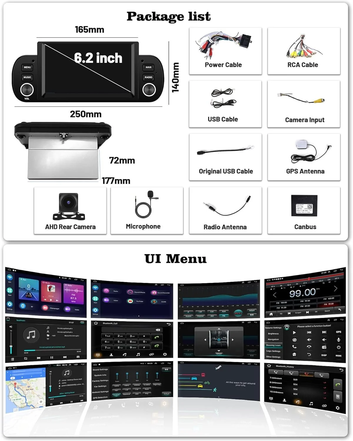 Штатна автомагнітола Hikity для Fiat Panda 2013-2020р / 7" / Сенсорна / 2/64 Гб / Android 13 / Carplay / Android Auto / WiFi / Bluetooth / USB / GPS / USB / DAB+, фото №8