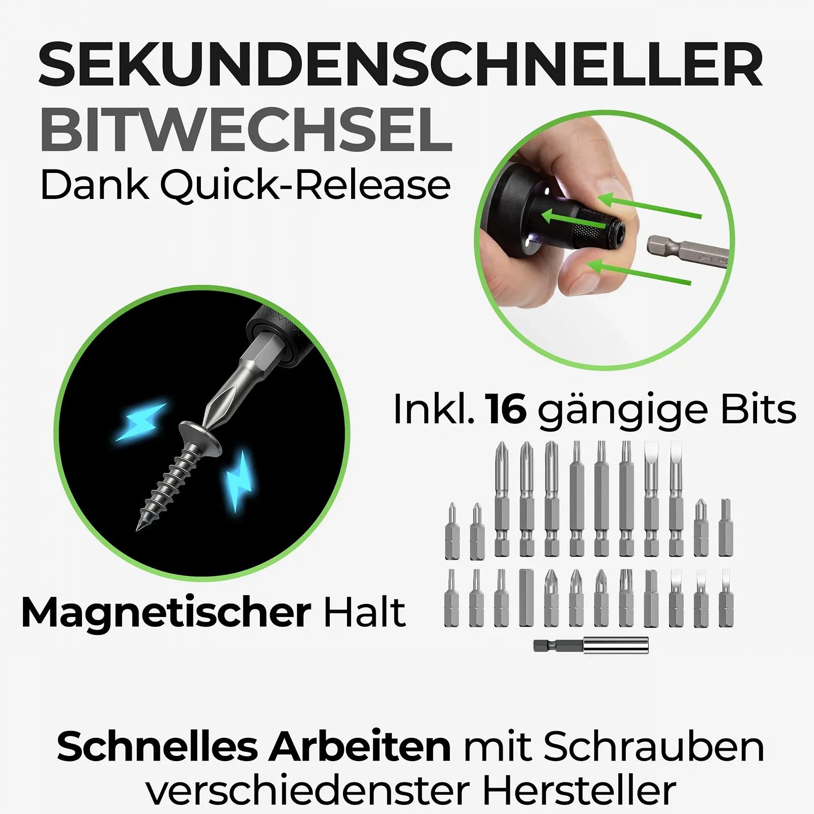 Акумуляторна викрутка Набір електричних викруток 3.7 V 2000 мАг з функцією швидкої заміни біт набір біт 16 шт. та кабель USB-C, фото №3