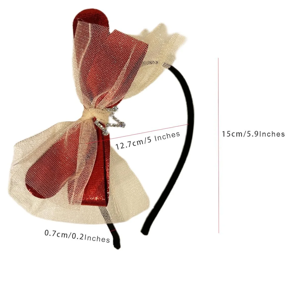 Обруч для волосся з бантом для жінок, червона, фото №4