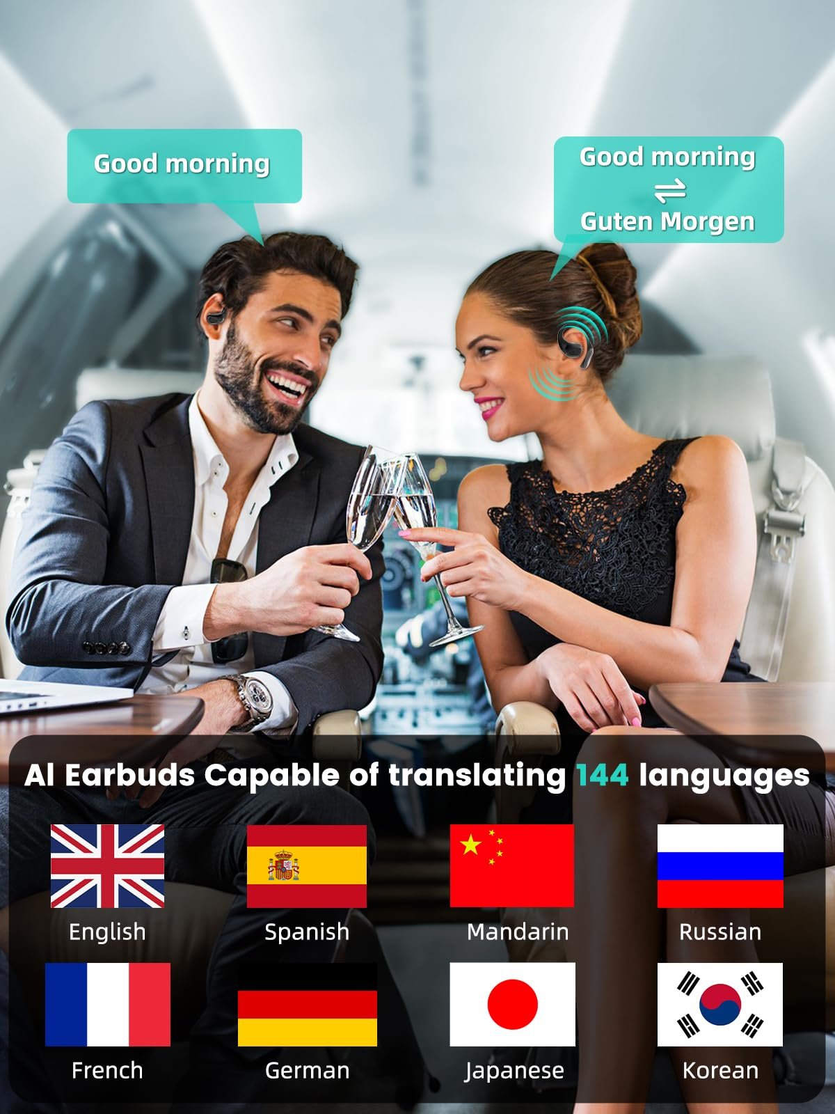 Навушники-перекладачі AI, 144 мови в реальному часі Чорний, фото №5