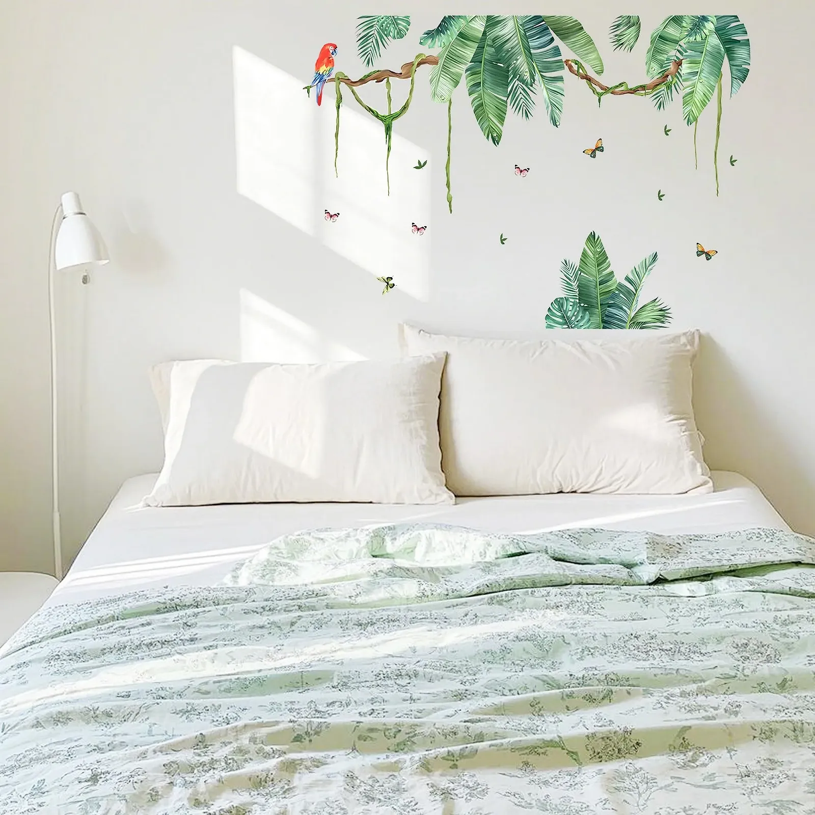 Наклейка на стену duoyif Tropical Leaves Plants Hanging Vine Green Palm Trees Leaves Birds Зеленая, фото №4