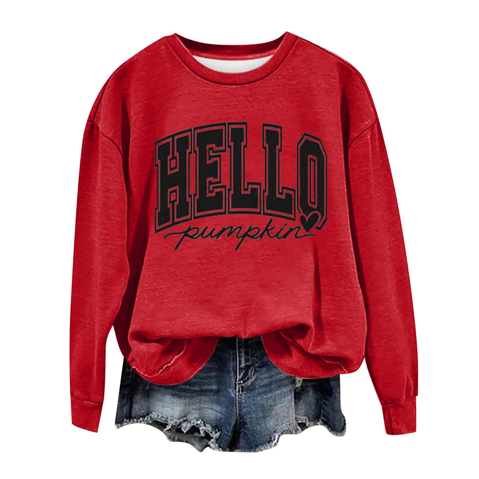 Женский Свитшот Модный Мягкий и Теплый K
Хэллоуинский Принт Тыква Длинный Рукав Круглый Вырез Без Капюшона, фото №1