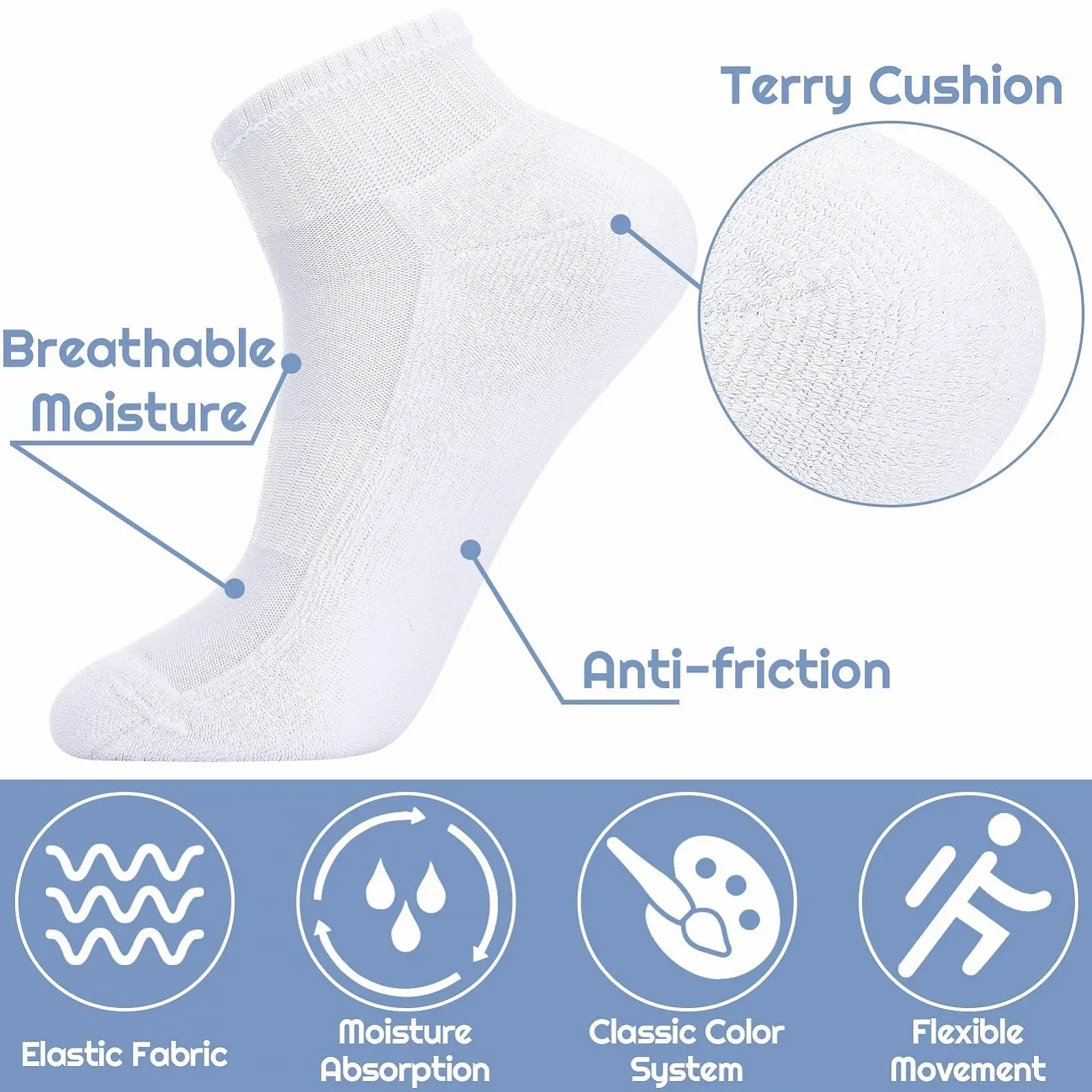 Носки спортивные Унисекс Хлопок Черный/Белый, размер 39-44 (6 пар), фото №3 Носки спортивные Унисекс Хлопок Черный/Белый, размер 39-44 (6 пар), фото №3