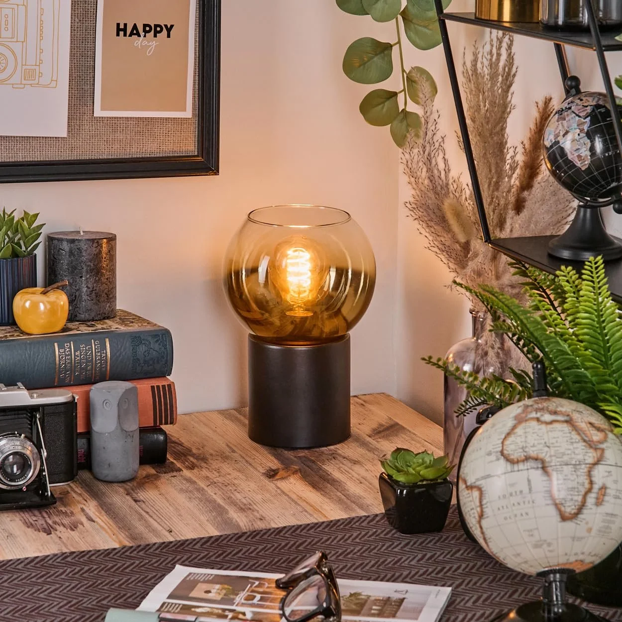 Настільна лампа HOFSTEIN Koyoto Метал/Скло E27 15 см Black/Gold/Clear, фото №7