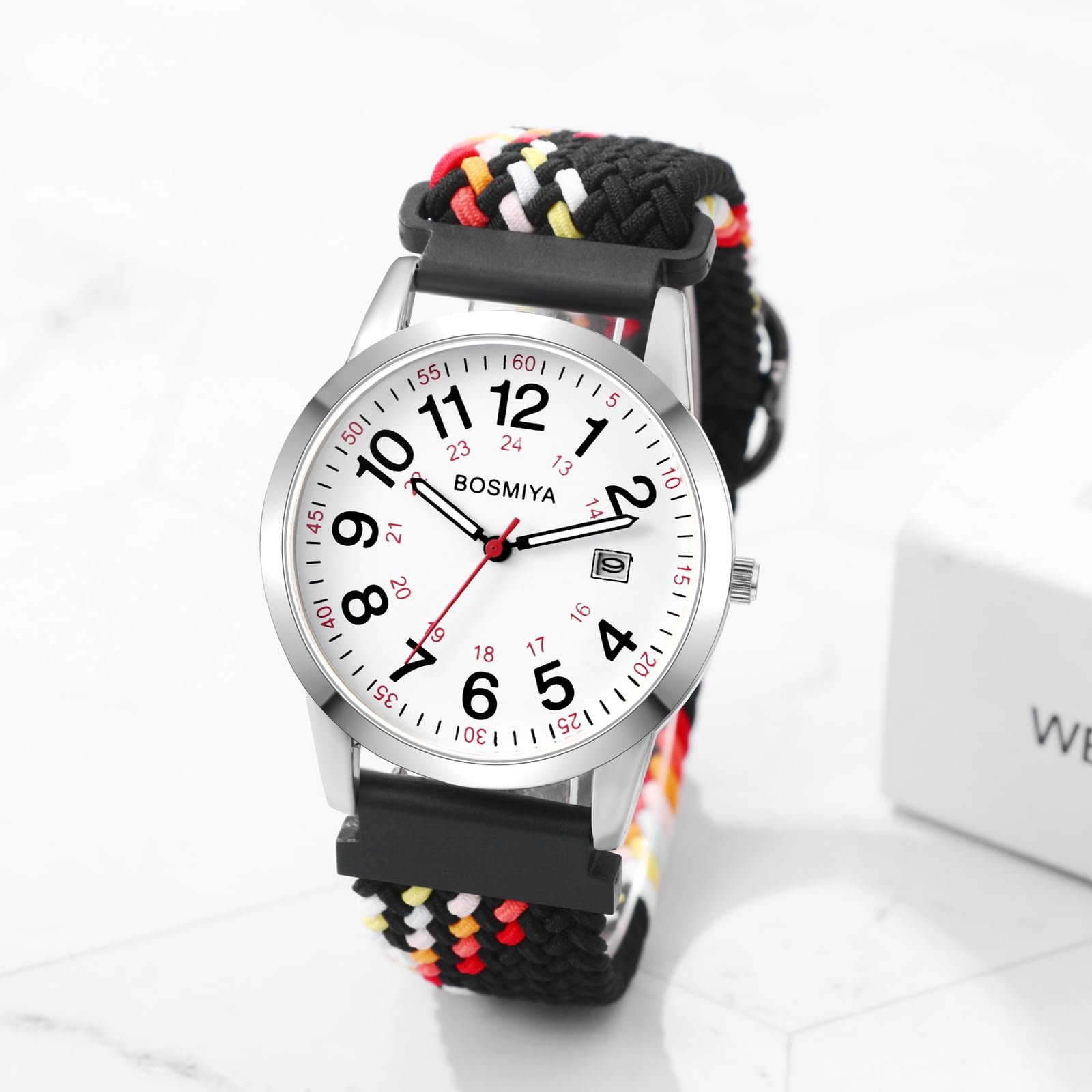 Часы Boho JewelryWe с плетеным эластичным тканевым ремешком, аналоговые кварцевые наручные часы с календарем, цветной тканый эластичный браслет, часы для пожилых людей с большими цифрами 12/24, фото №6 Часы Boho JewelryWe с плетеным эластичным тканевым ремешком, аналоговые кварцевые наручные часы с календарем, цветной тканый эластичный браслет, часы для пожилых людей с большими цифрами 12/24, фото №6