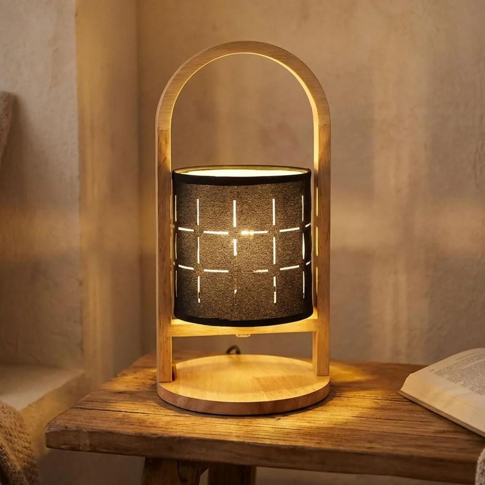 Настольная лампа Wood Natural Bedside Textile E14 D x H 16 x 33 см черная, фото №2