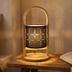 Настольная лампа Wood Natural Bedside Textile E14 D x H 16 x 33 см черная synthetic.ua - Фото 1