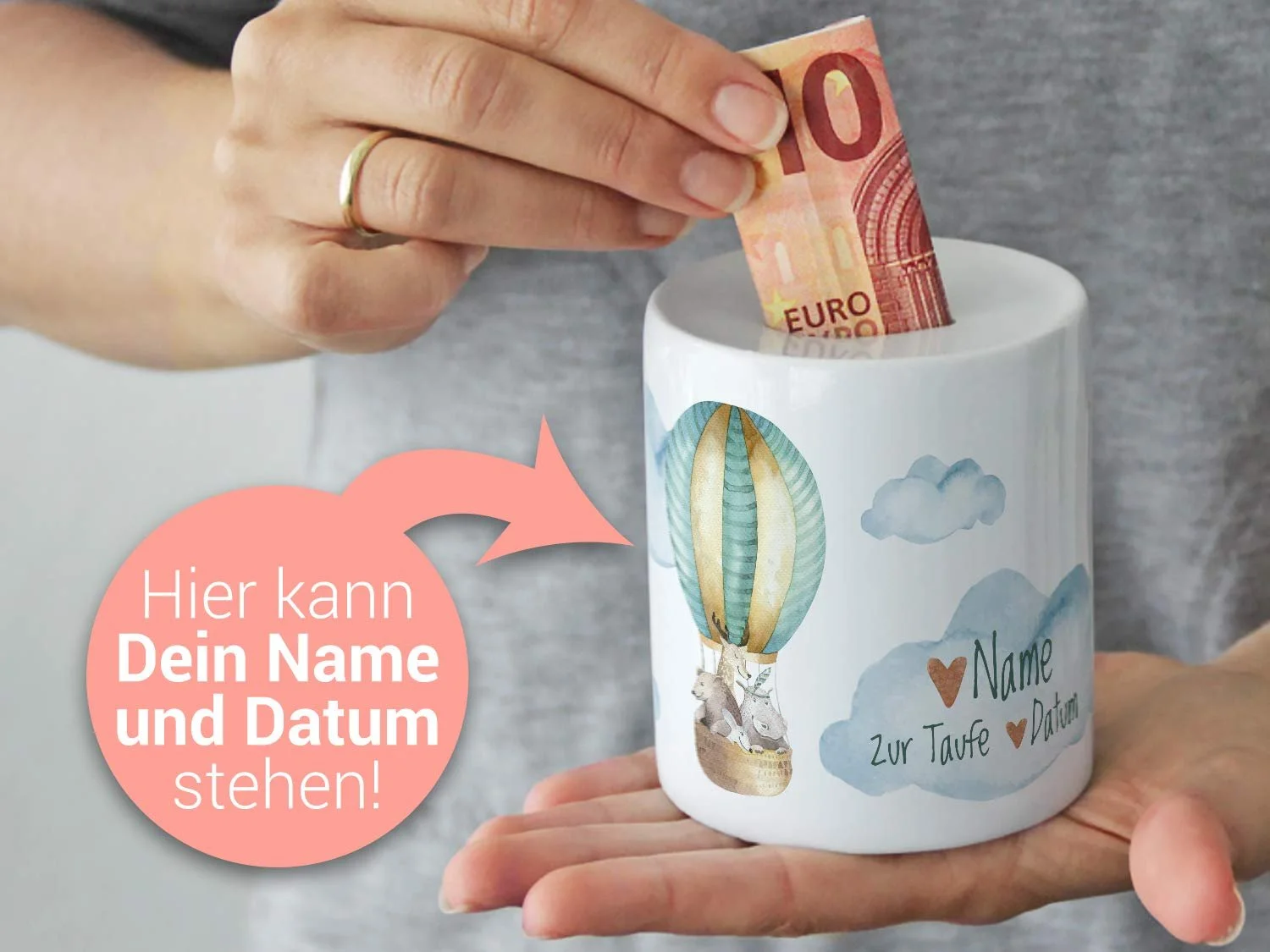 Скарбничка GRAZDesign Hot Air Balloon персоналізована керамічна, фото №3