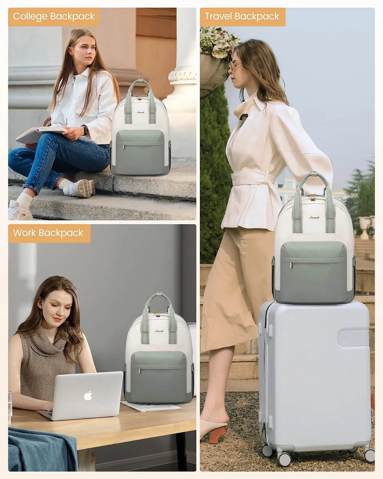 Рюкзак для ноутбука LOVEVOOK 15.6 Inch Водонепроникний з USB та захистом від крадіжок Світло-зелений-Бежевий, фото №6 Рюкзак для ноутбука LOVEVOOK 15.6 Inch Водонепроникний з USB та захистом від крадіжок Світло-зелений-Бежевий, фото №6