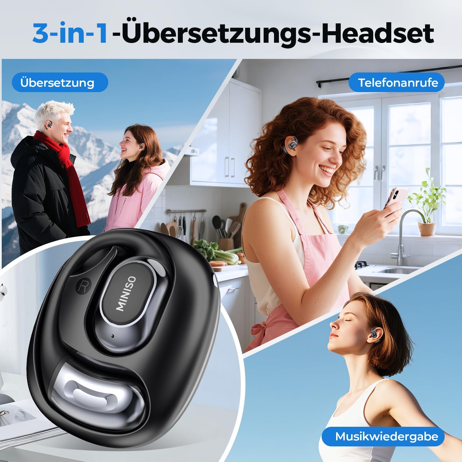 Навушники-перекладач MINISO MS156 3 в 1, AI, підтримка 134 мов, для бізнесу, подорожей і студії, фото №6