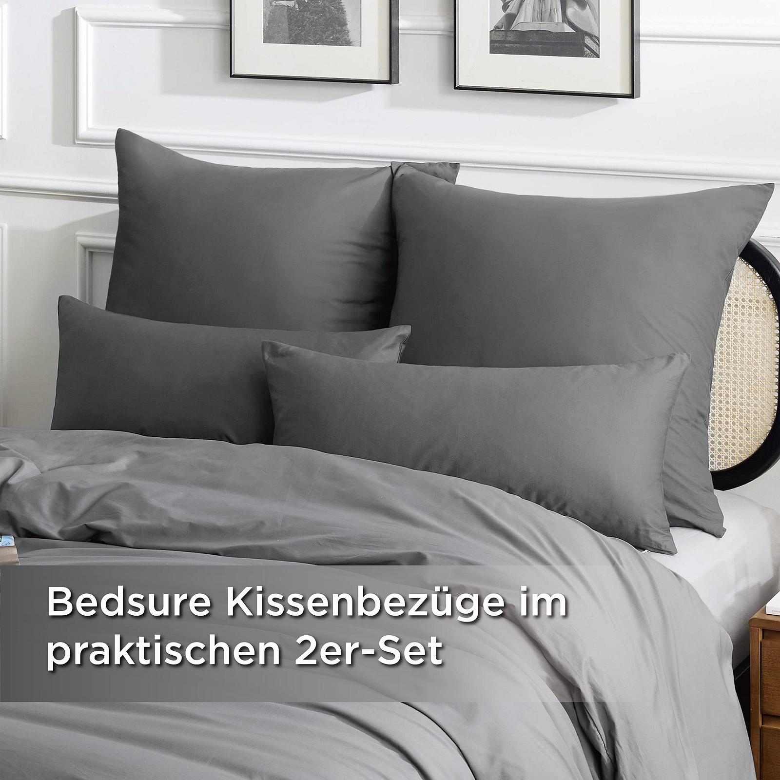 Наволочка BEDSURE 80 x 80 см, комплект 2 шт. - 100% хлопок, наволочки на подушки с молнией, антрацитово-серый, фото №7