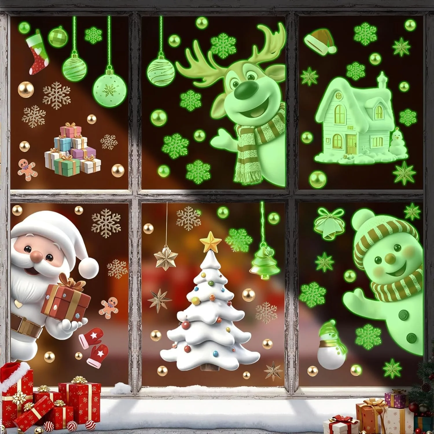 Наклейка на вікно KAIRNE Christmas Fluorescent Santa Snowman Christmas Tree 30 x 90 см, фото №1