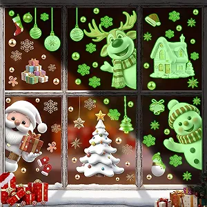 Наклейка на вікно KAIRNE Christmas Fluorescent Santa Snowman Christmas Tree 30 x 90 см - Фото 1