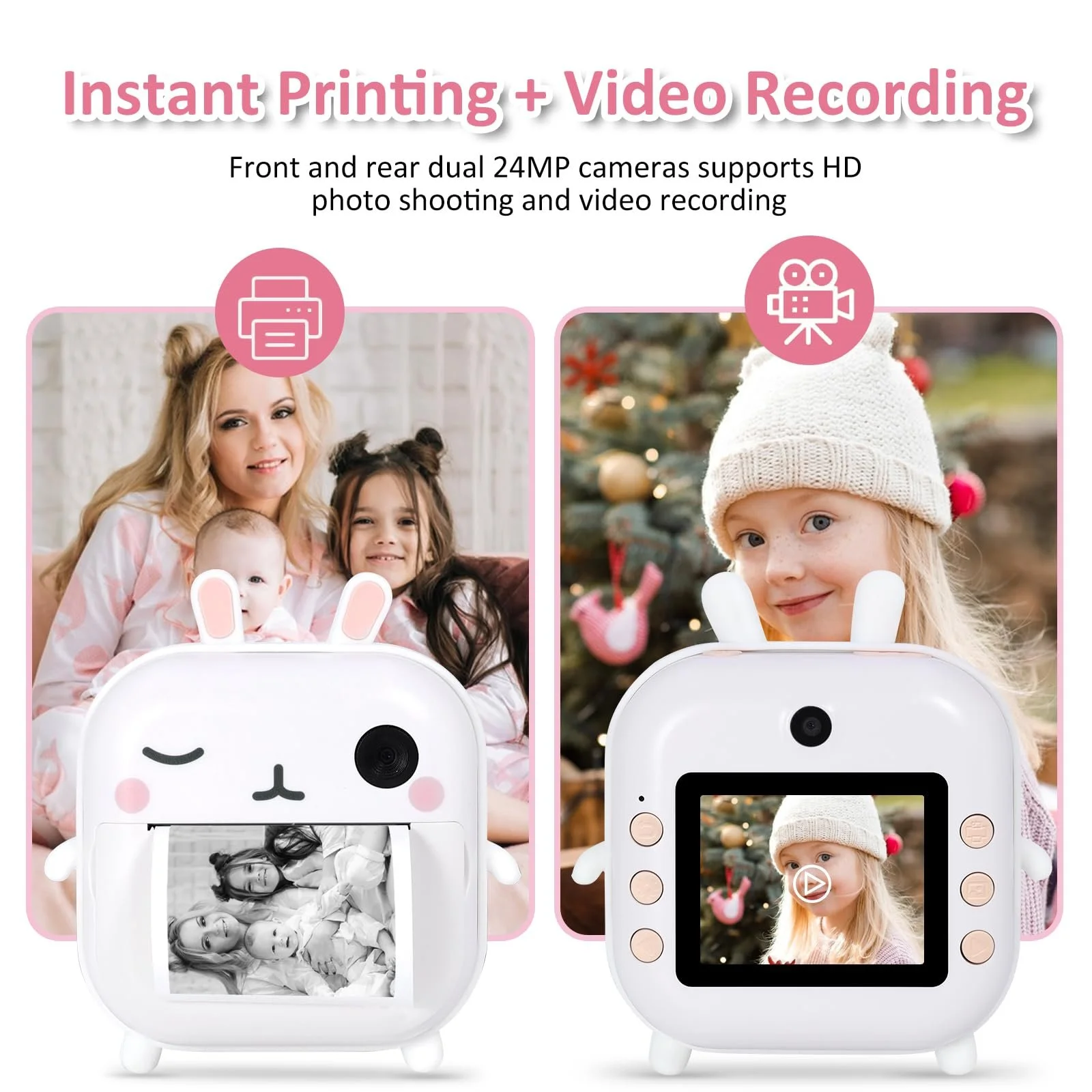 Фотокамера мгновенной печати AURTEC Mini Thermal Printing 48MP Dual Camera 1080P HD Video 32G TF Card 3 Printing Paper 2.4 Inch Color Screen Cute, фото №2
