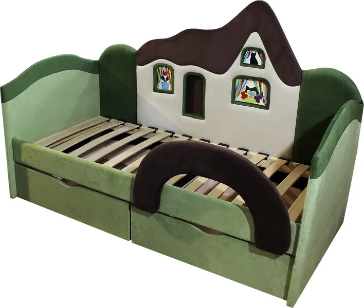 Детская кровать с бортиком Ribeka Домик матрас Зеленый 09K078, фото №2