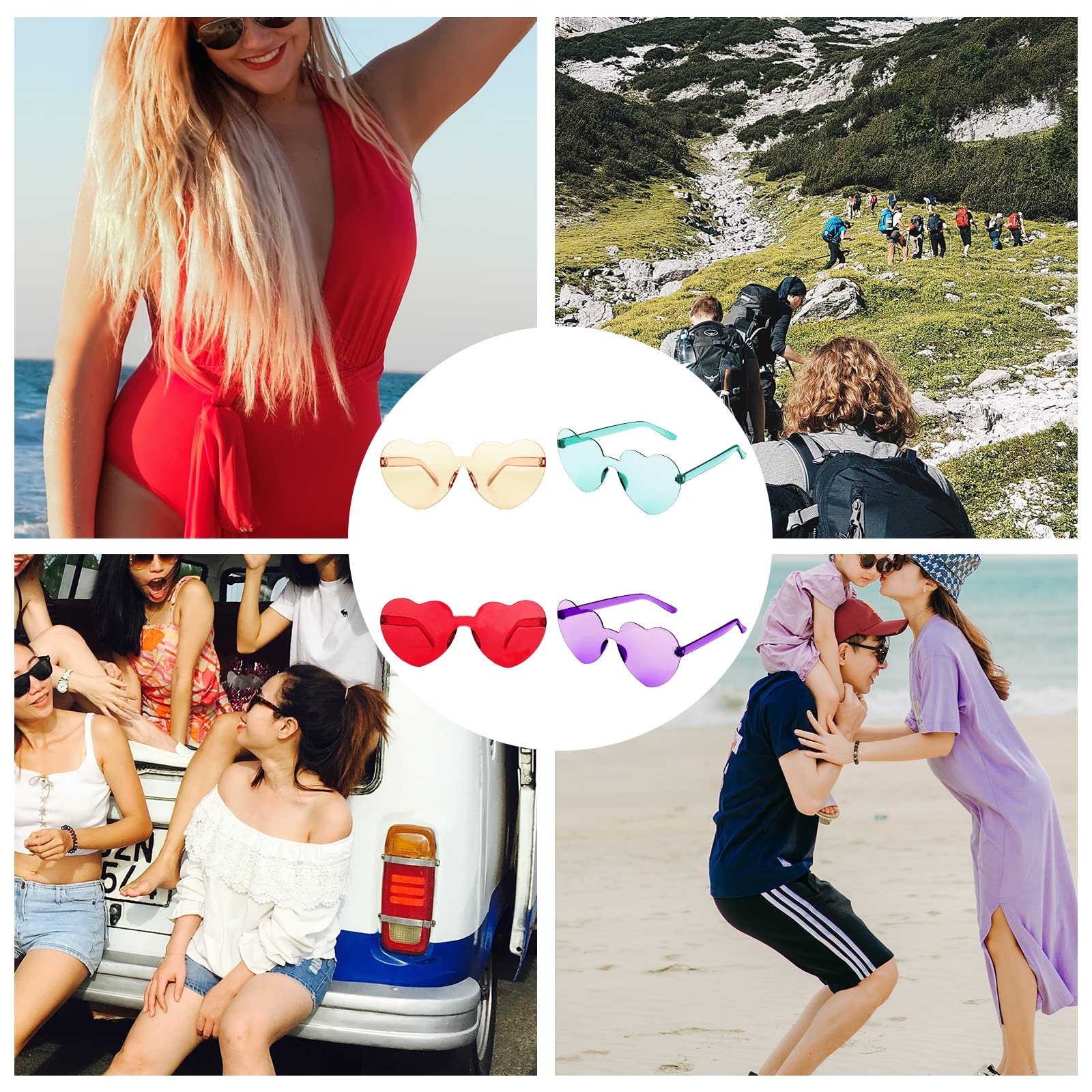 Набір окулярів у формі серця KINBOM, 4 шт., прозорі, кольору цукерок, без оправи, сонцезахисні, фото №6