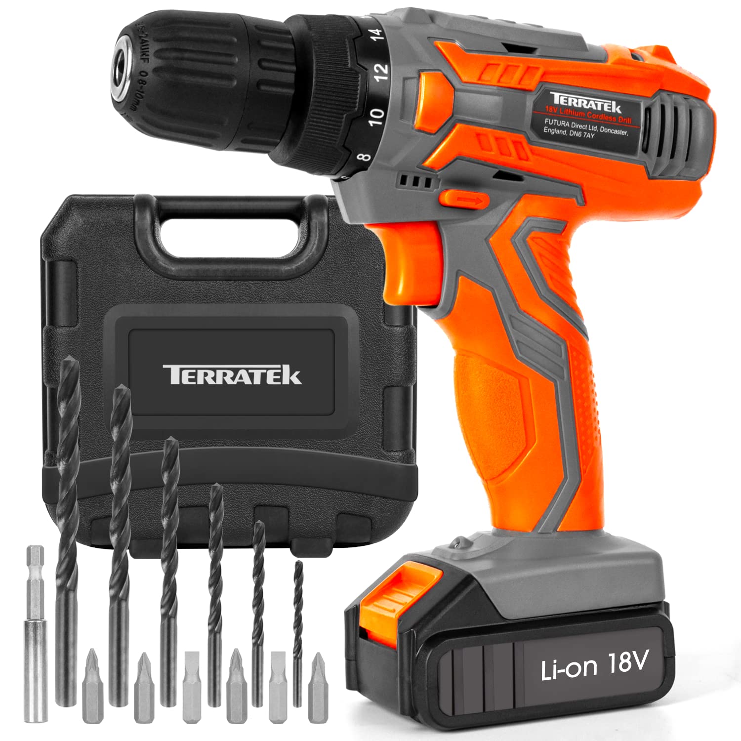 Шуруповерт Terratek Combi Drill 18V/20V-Max Li-Ion з LED-світлом у комплекті з акумулятором та зарядним пристроєм, фото №1