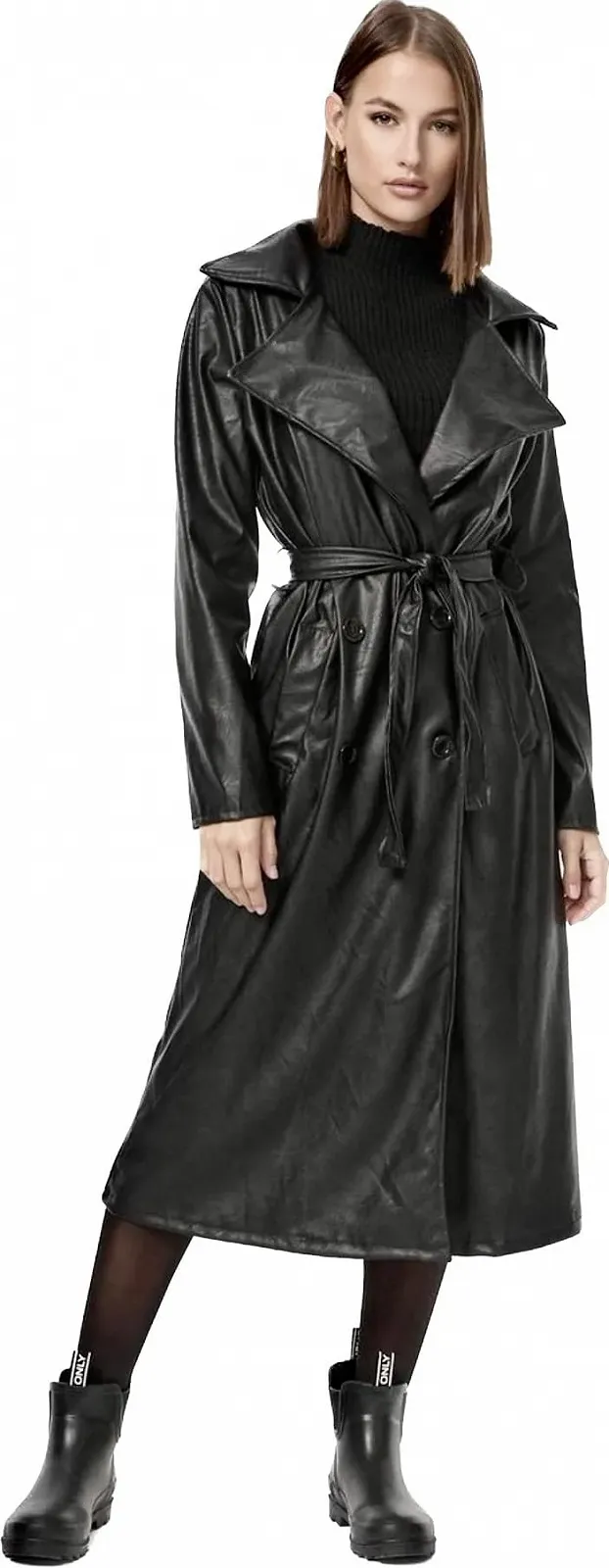 Тренч Жіночий Worldclassca зі штучної шкіри з поясом, лацканами, коміром Чорний, фото №1