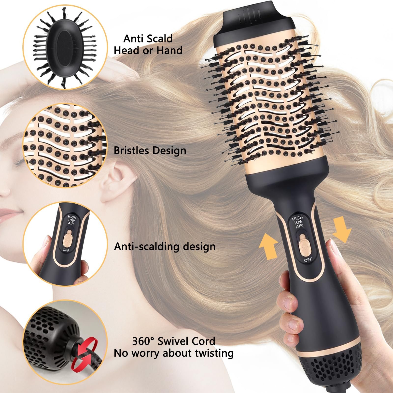 Фен-щітка Bizcasa Ionic Professional 4 в 1 100+ Million Negative Ions Gold, фото №3 Фен-щітка Bizcasa Ionic Professional 4 в 1 100+ Million Negative Ions Gold, фото №3