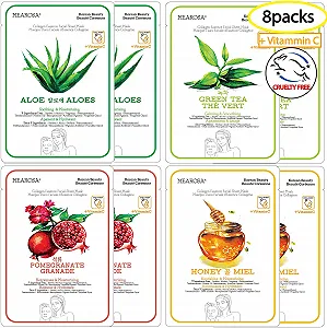 Тканинна маска для обличчя MEAROSA Vitamin C Collagen Essence Premium Quality для чутливої шкіри (набір 8 типів масок) - Фото 1