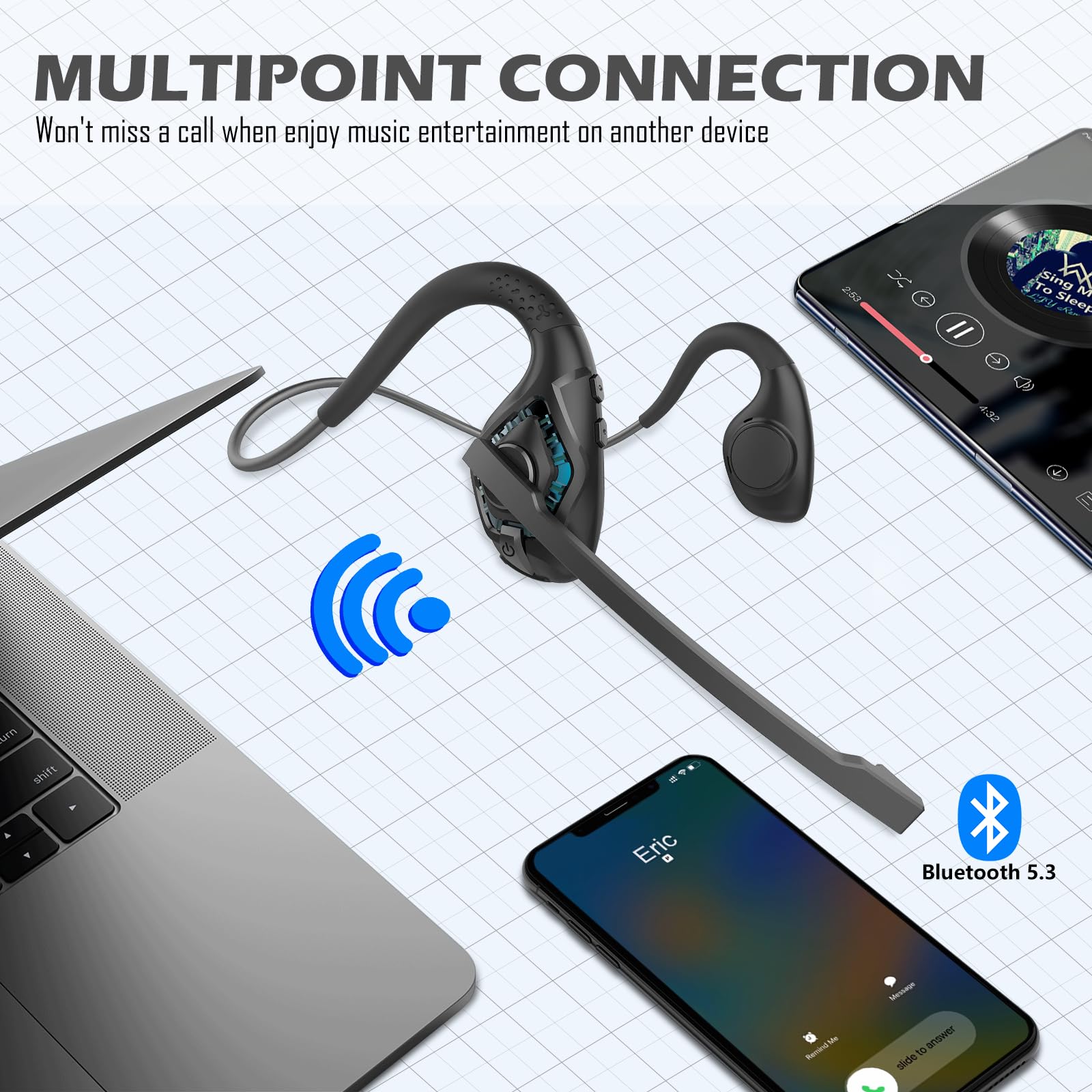 Bluetooth гарнітура Seflorgo G2 Бірюзовий, фото №5