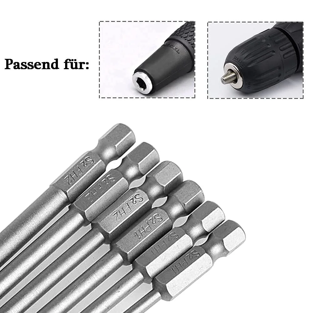 Биты отвертки магнитные длинные Mesee 6 штук Phillips 1/4 дюйма 150 мм, фото №5