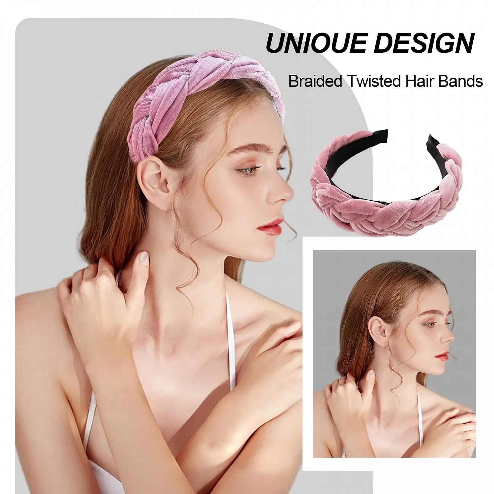 Жіночий обруч для волосся Braided з еластичною регульованою стрічкою рожевий, фото №3 Жіночий обруч для волосся Braided з еластичною регульованою стрічкою рожевий, фото №3