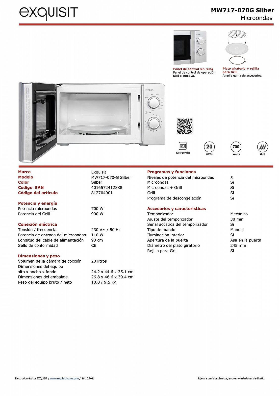 Микроволновая печь Exquisit MW717-070G 20 L 700 W / 900 W Silver, фото №9