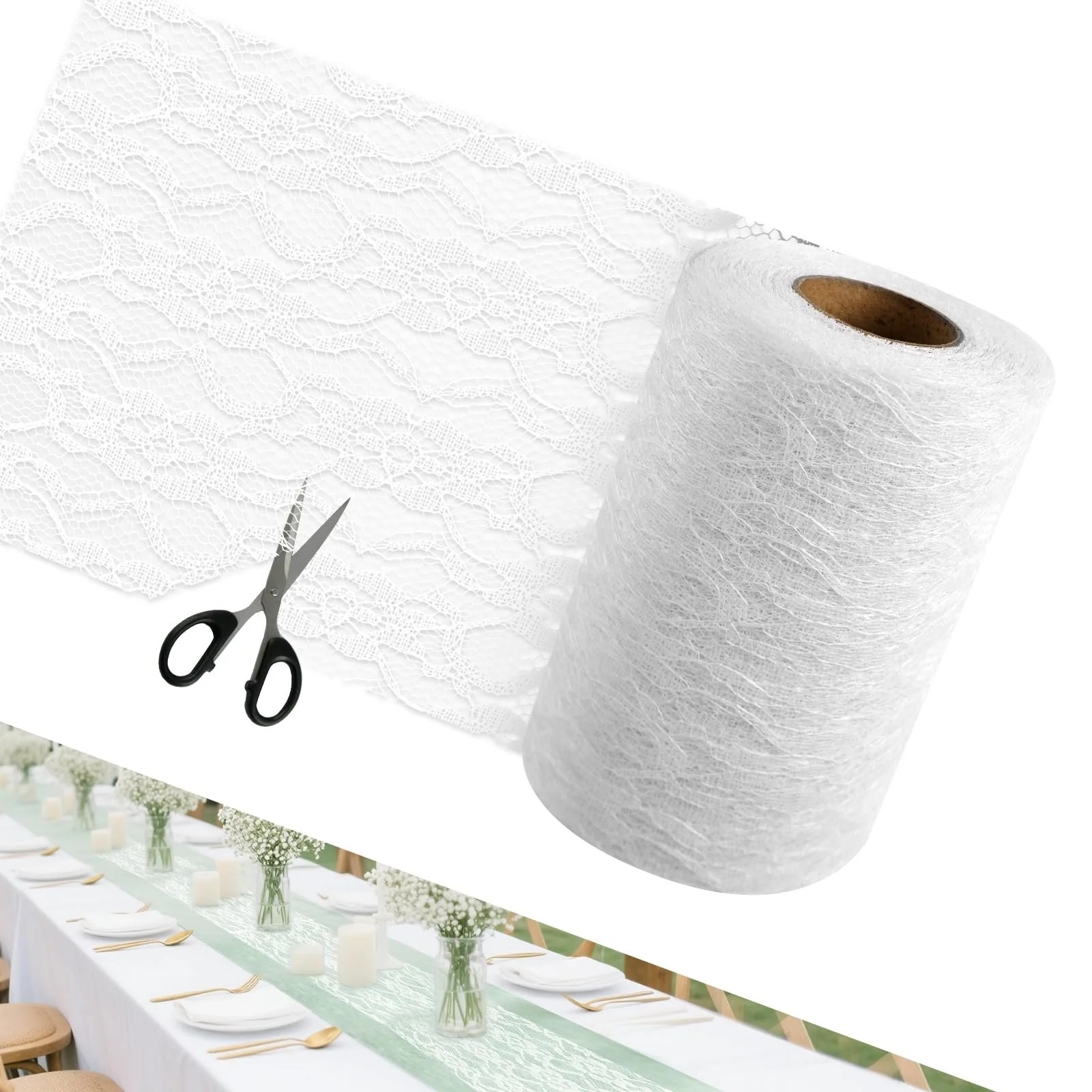 Ранер для столу Lace Fabric Washable Soft Fabric White 15 см x 25 м, фото №1
