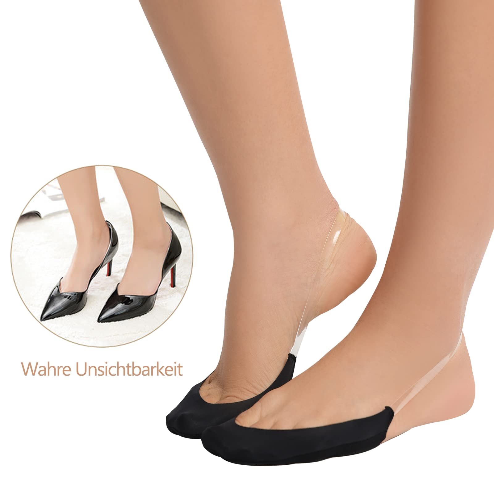 Носки MANZI с Открытыми Пальцами Женские Полуноски Невидимые Носки с Нескользящей TPU Слингом Черный Телесный Цвет, 6 пар, фото №3