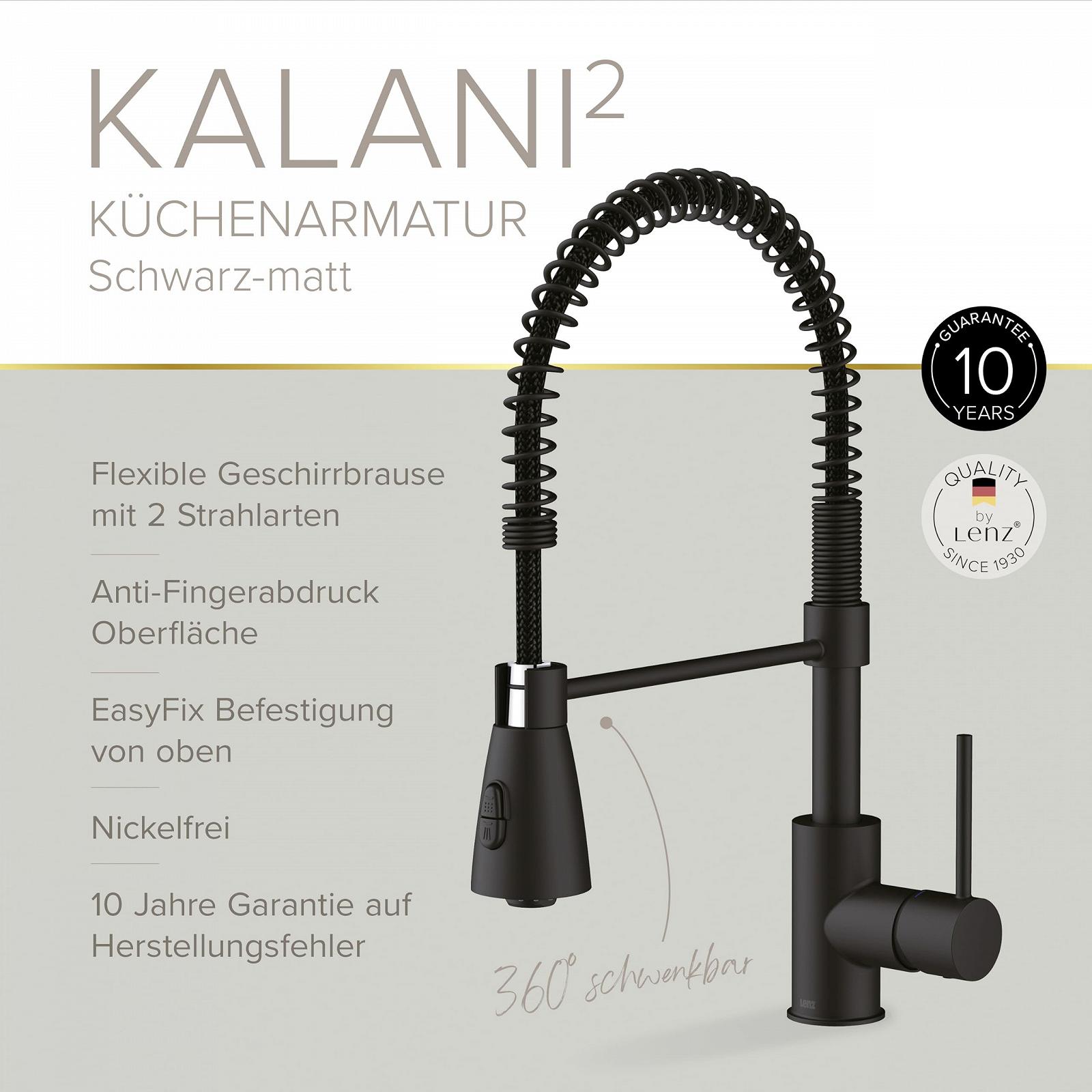 Смеситель для кухни Lenz Kalani² 46070351 с поворотным кронштейном Матовый черный, фото №3