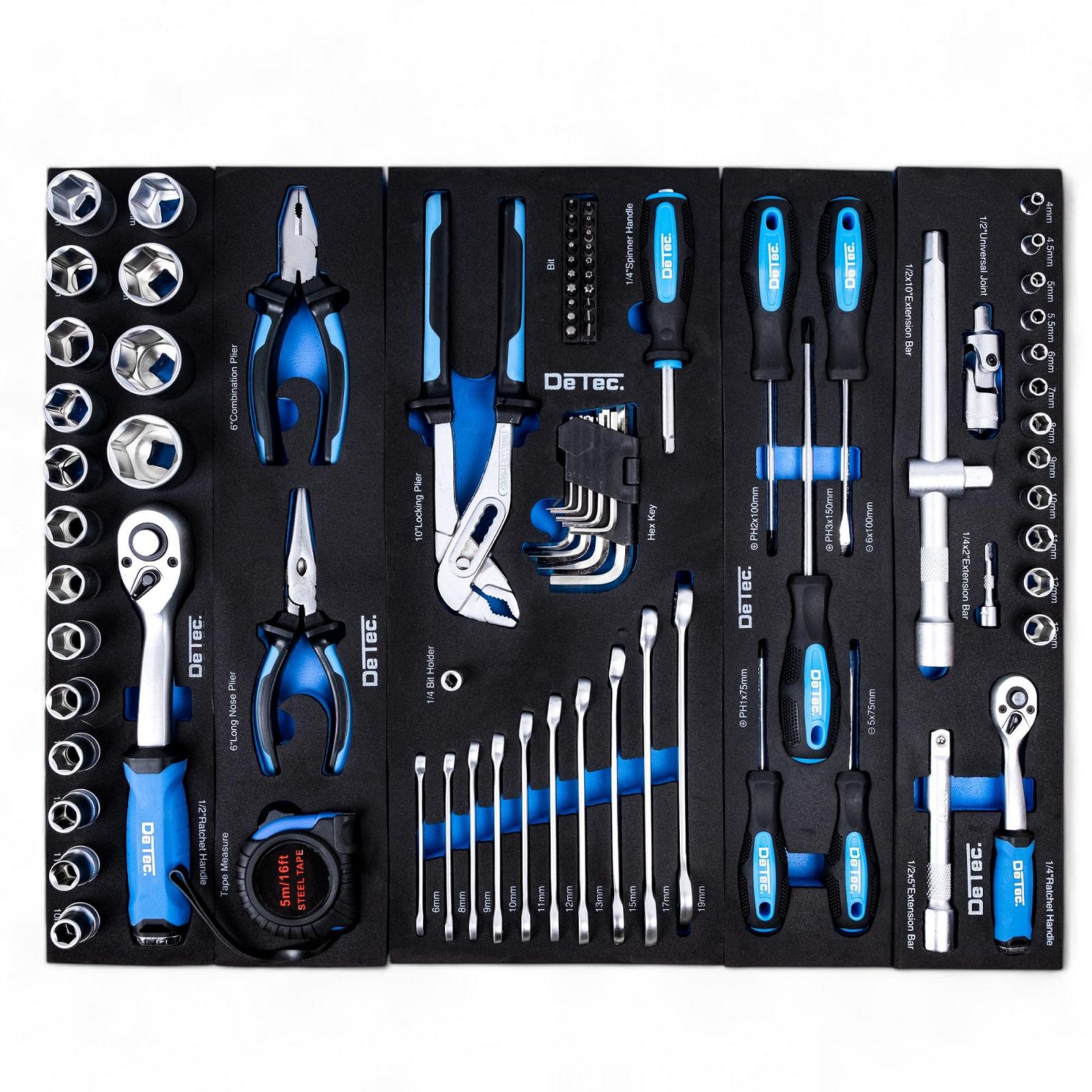 Набор инструментов DeTec. Blue Edition Classic Metal Tool Box Наполнена инструментами 86-предметный ассортимент Синий, фото №4 Набор инструментов DeTec. Blue Edition Classic Metal Tool Box Наполнена инструментами 86-предметный ассортимент Синий, фото №4