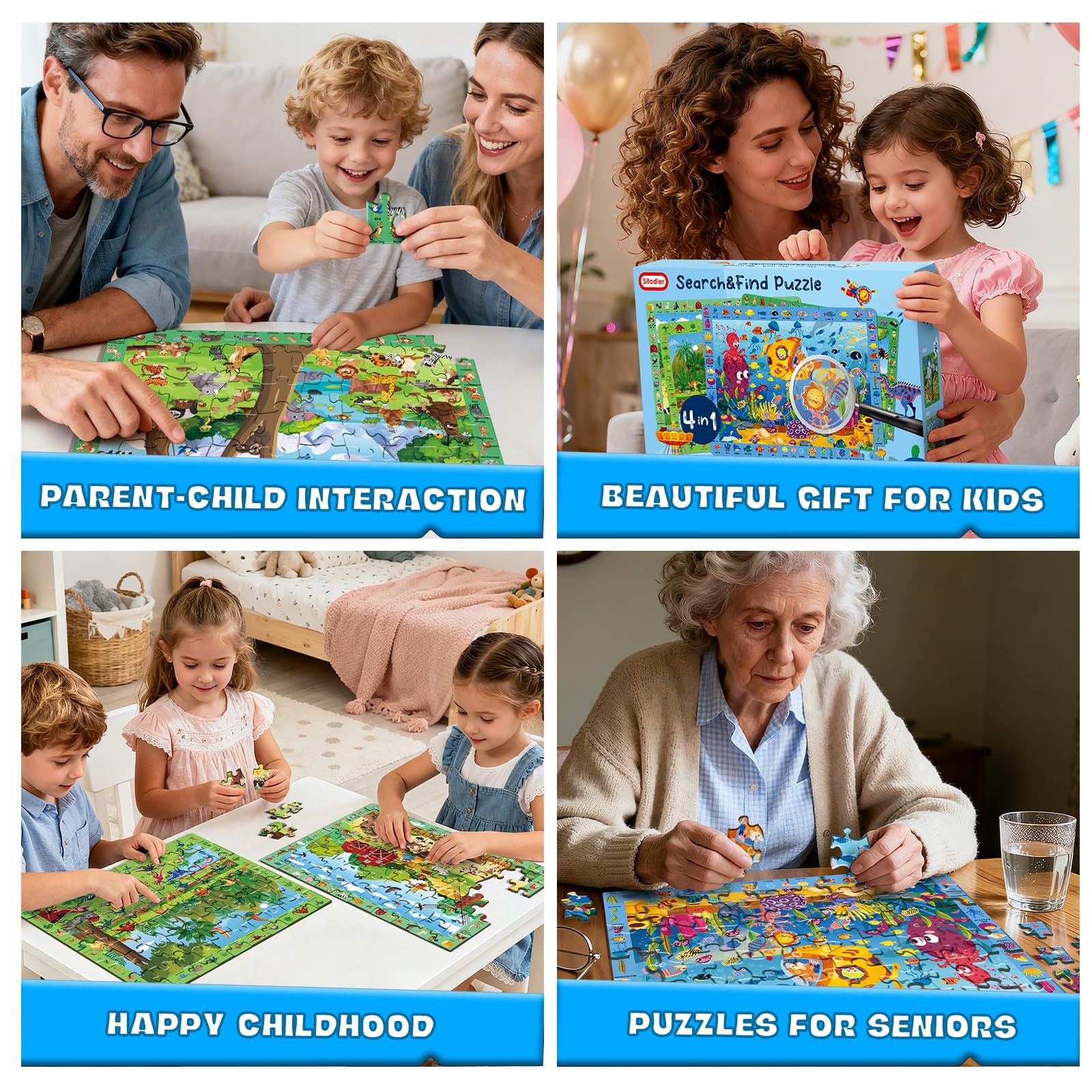 Пазлы для детей 4 x 60 деталей Динозавры Ферма Лесные животные Морской мир, фото №8 Пазлы для детей 4 x 60 деталей Динозавры Ферма Лесные животные Морской мир, фото №8