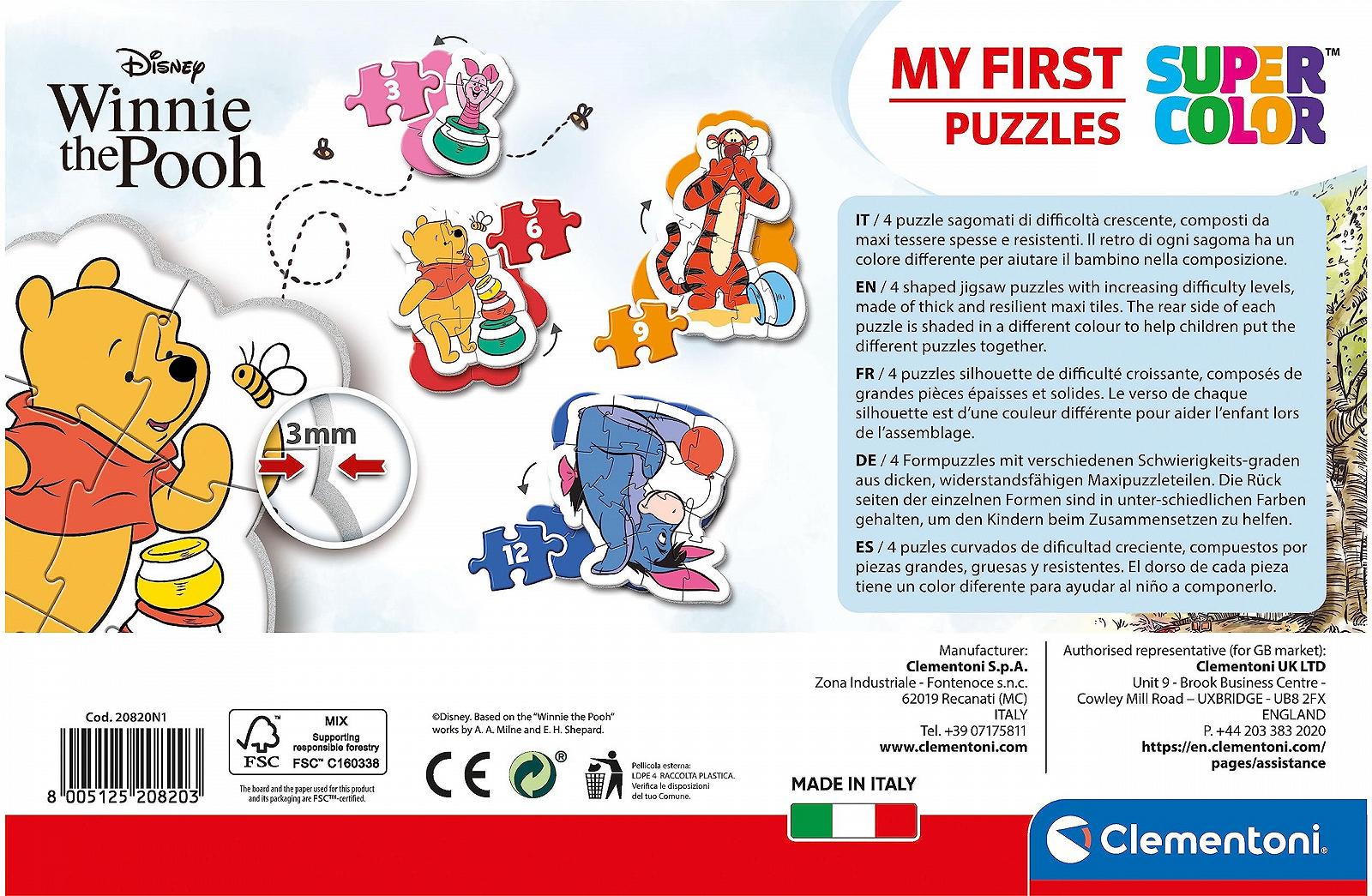 Пазл Clementoni 20820 Supercolor Winnie The Pooh 3 + 6 + 9 + 12 елементів, фото №3