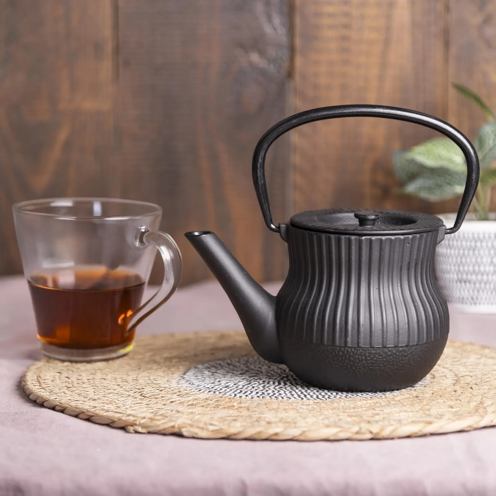 Чайник-заварник чавунний 1 л зі складною ручкою Фільтр з нержавіючої сталі Чорний, фото №3