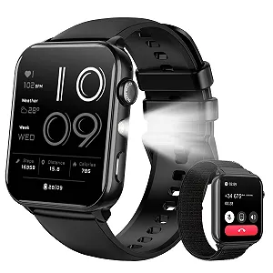 Смарт-часы, 1.91 Inch HD Touch, с фонариком и Bluetooth звонками, 100+ спортивных режимов, с пульсометром SpO2, мониторингом сна, 2 ремешка, IP68 водонепроницаемые - Фото 1