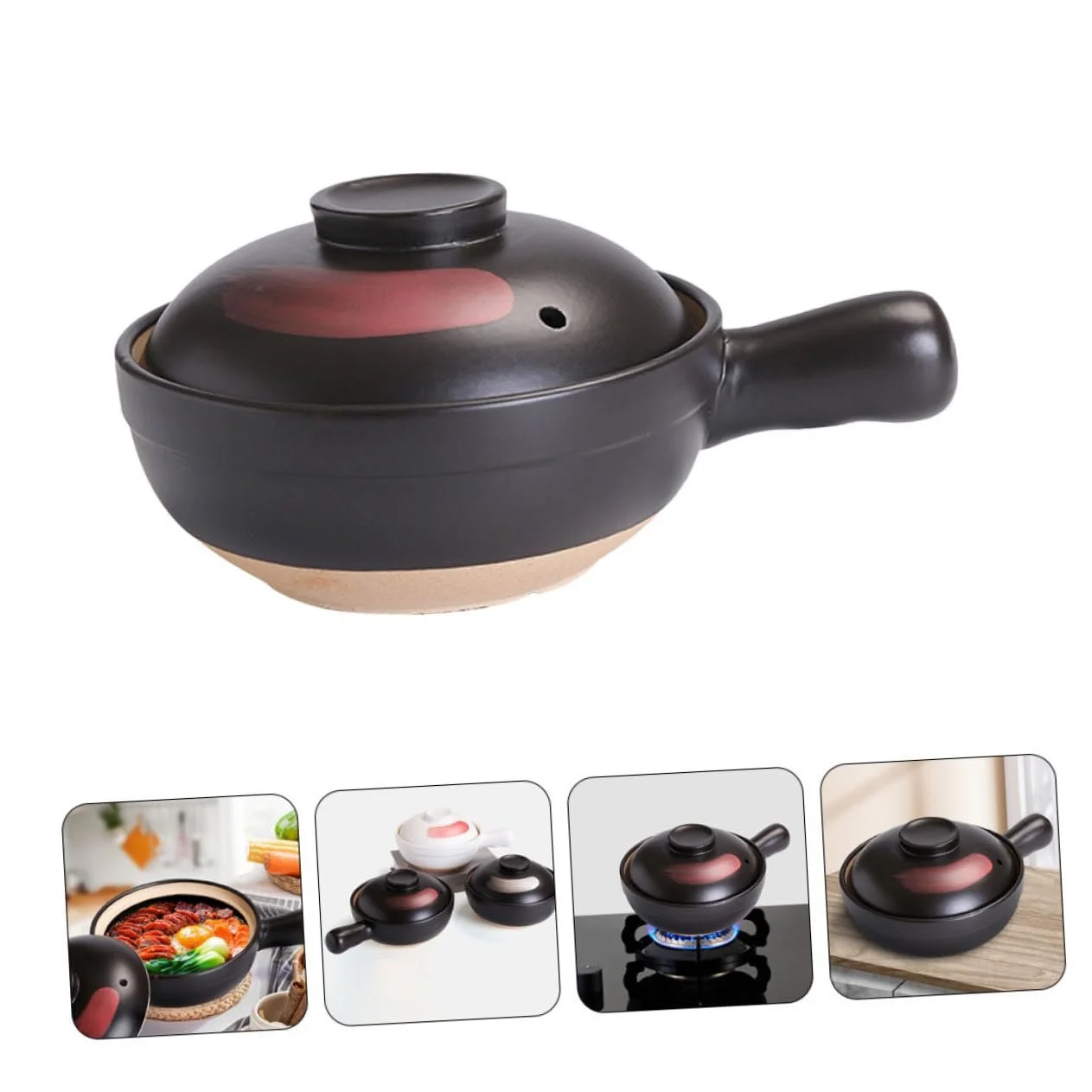 Кастрюля для тушения глиняная термостойкая с ручкой для газовой плиты, фото №4