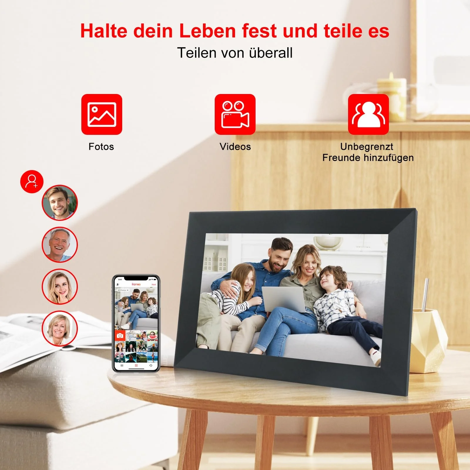Цифровая фоторамка Frameo WiFi 10.1" 1920 x 1200 HD IPS Touchscreen 16 GB Черный, фото №4