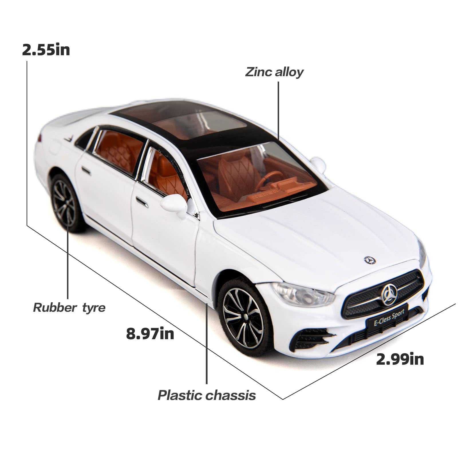 Модель TGRCM-CZ Benz E300 1/24 машинка з цинкового сплаву з функціями звуку і світла, інерційний механізм, білий, фото №2