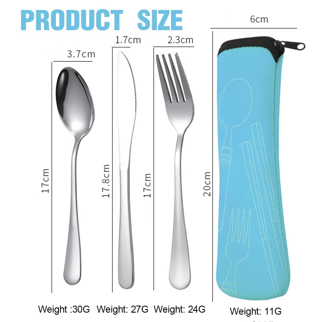Набір EODKSE 4 шт. Camping Cutlery з нержавіючої сталі - ложка, вилка, ніж і мішечки, фото №6