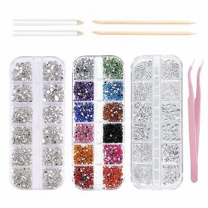 Набор страз, 3800 штук Стразы для ногтей 3 разных формы, с 2 ручками для подбора страз, 2 деревянными палочками для ногтей и 1 розовым пинцетом для рукоделия, DIY, дизайна ногтей - Фото 1