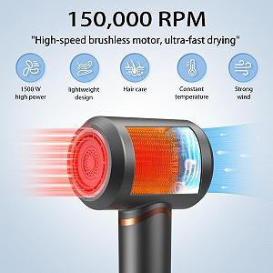 Фен Ion 1600 Вт AC мотор, 110 000 об/мин, 2 скорости, 3 режима нагрева, кнопка холодного воздуха, 1 диффузор - серый synthetic.ua - Фото 1