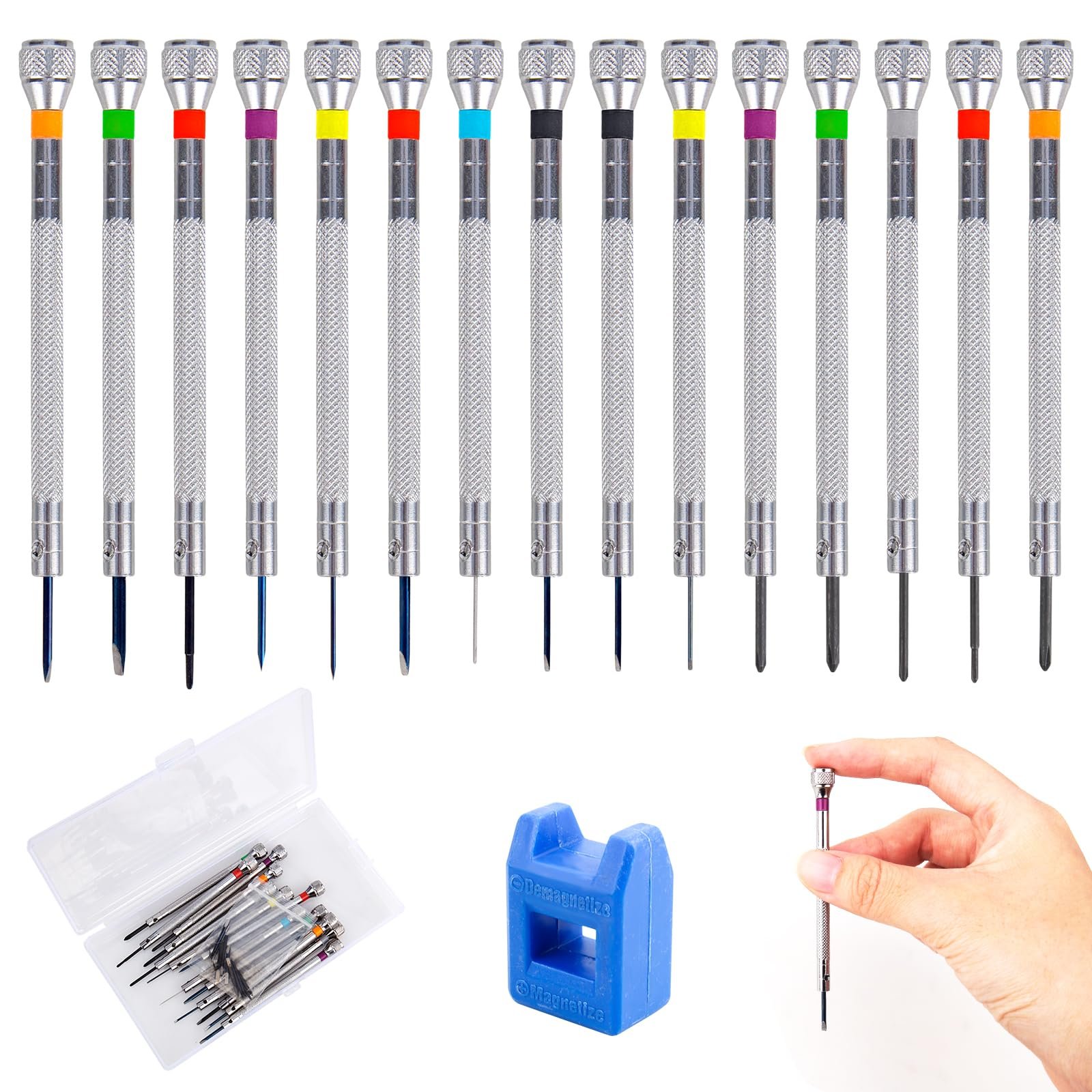 Набір годинникових викруток 13 шт Precision з ремагнітизатором 0.6 мм - 2.0 мм з 13 запасними лезами, фото №1 Набір годинникових викруток 13 шт Precision з ремагнітизатором 0.6 мм - 2.0 мм з 13 запасними лезами, фото №1