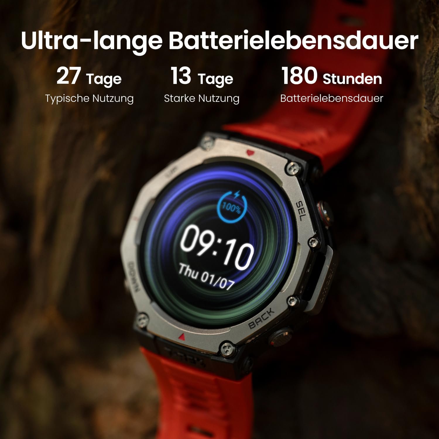 Смарт-годинник Outdoor Amazfit T-Rex 3 48 мм AMOLED, Offline Karten und Navigation, 6 Satellitensysteme Dual Band GPS, 27 днів роботи від акумулятора, NFC, 170 Plus Sportmodus, 45 м Freitauchen, фото №4