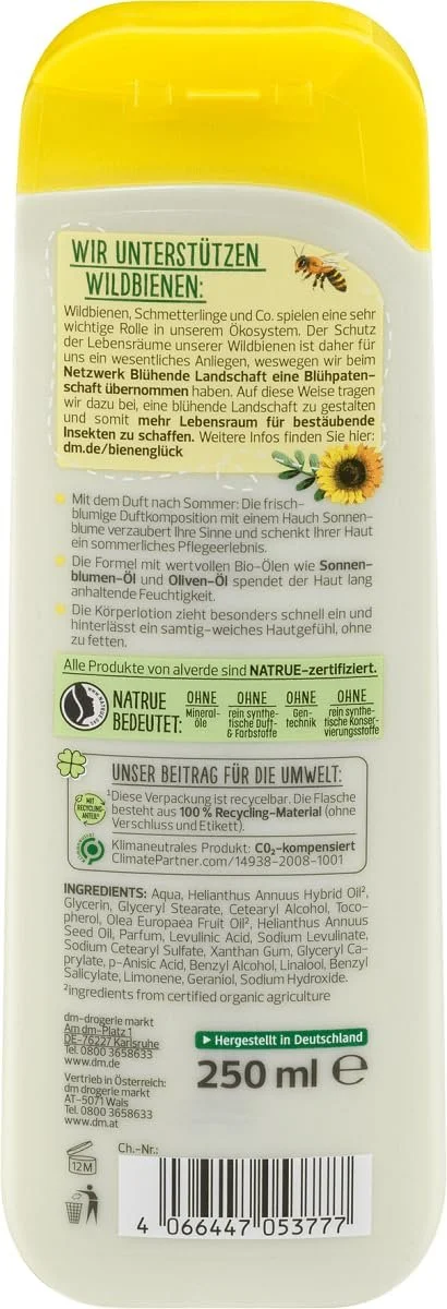 Лосьон для тела Alverde Bee Happiness Быстровпитывающийся Увлажняющий с органическим оливковым маслом + Лосьон для тела Органическая облепиха и органическая ваниль 250 мл, 500 мл, фото №4