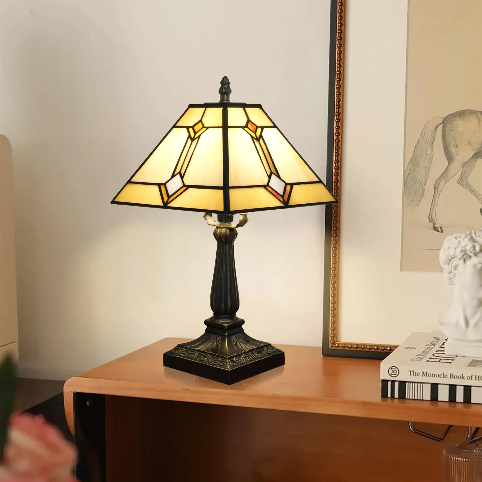 Настільна лампа Tiffany у стилі місія вітражне скло жовта антик, фото №2